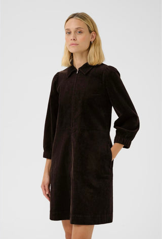 Eyvor Corduroy Dress with Long Sleeves, Front Zip Fastening by Part Two - Black, Chocolate