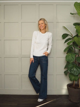 Oasis Round Neck Lightweight Jumper with Ribbing Detail by Saint Tropez - Baby Pink, Blue, Buttermilk and Ecru