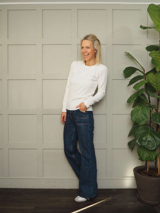 Oasis Round Neck Lightweight Jumper with Ribbing Detail by Saint Tropez - Baby Pink, Blue, Buttermilk and Ecru