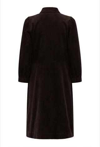 Eyvor Corduroy Dress with Long Sleeves, Front Zip Fastening by Part Two - Black, Chocolate