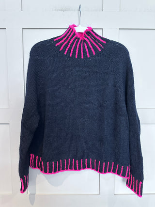 Una Turtle Neck with Contrasting Blanket Stitch Jumper, Best Seller - 17 Colours