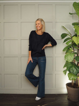 Mila Scoop Neck, Batwing Cropped Sleeve Jumper by Saint Tropez - Black, Blue, Buttermilk, Jojoba and Navy Blue