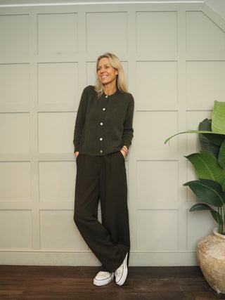 Wealden Button Front Cardigan - Burgundy, Chocolate, Grey, Khaki