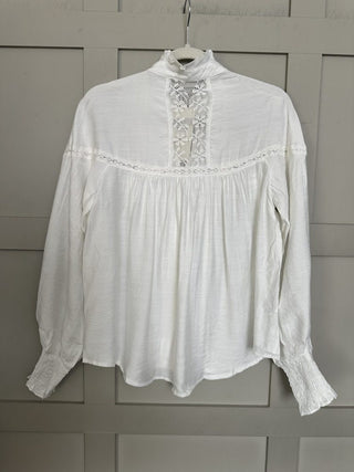 Manhattan Blouse with Lace Detail - Baby Blue, Off White