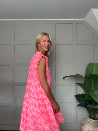 Exeter V-Neck, Cheesecloth Dress - Neon Orange, Pink