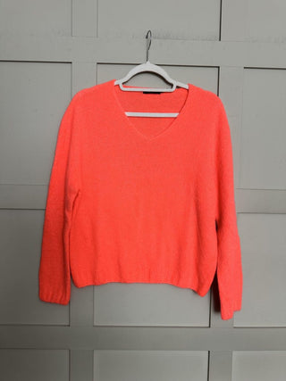 Sissie V Neck Jumper - Hot Coral, Sky Blue