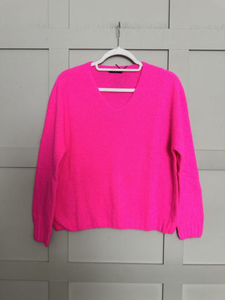 Sissie V Neck Jumper - Hot Coral, Sky Blue