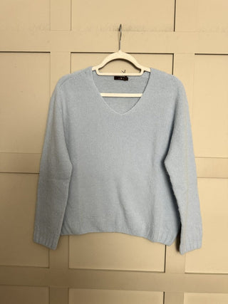 Sissie V Neck Jumper - Hot Coral, Sky Blue