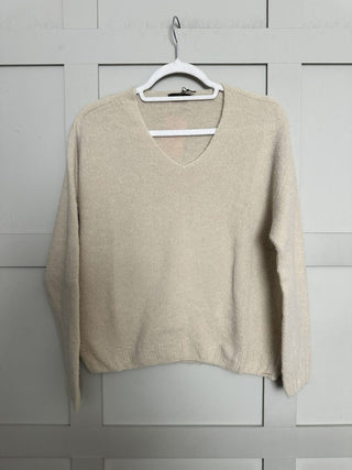 Sissie V Neck Jumper - Hot Coral, Sky Blue