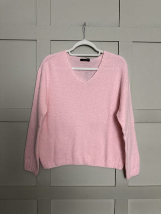 Sissie V Neck Jumper - Hot Coral, Sky Blue