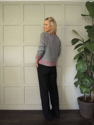 Edna Turtle Neck Jumper with Leopard Print Detail - Camel, Ecru and Grey