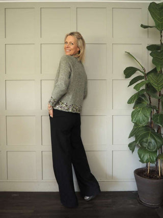 Edna Turtle Neck Jumper with Leopard Print Detail - Camel, Ecru and Grey