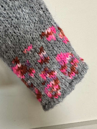 Edna Turtle Neck Jumper with Leopard Print Detail - Camel, Ecru and Grey