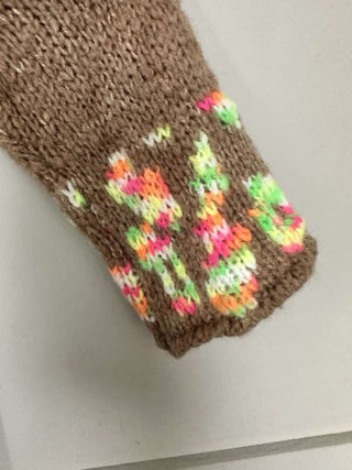 Edna Turtle Neck Jumper with Leopard Print Detail - Camel, Ecru and Grey