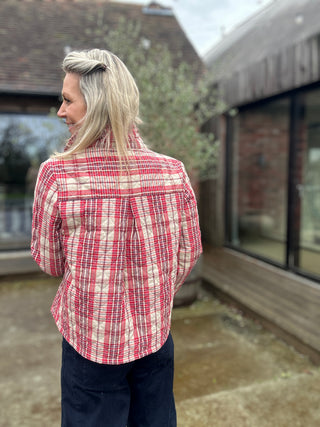 Lina Quilted Checked Jacket - Red/Oatmeal/Blue
