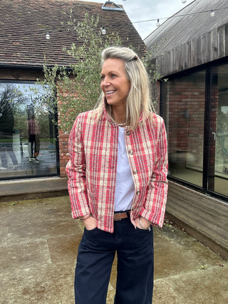Lina Quilted Checked Jacket - Red/Oatmeal/Blue