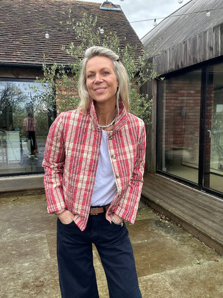 Lina Quilted Checked Jacket - Red/Oatmeal/Blue