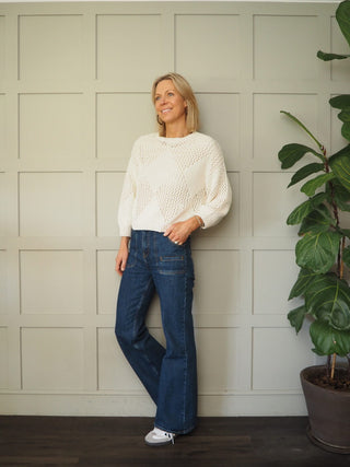 Motto Jumper with Diamond Knit Pattern by Emme - Ecru