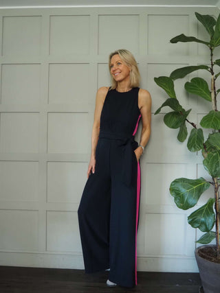 Cherisse Sleeveless, Wide Leg Jumpsuit with Contrasting Side Stripe - 4 Colour ways