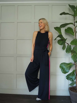 Cherisse Sleeveless, Wide Leg Jumpsuit with Contrasting Side Stripe - 4 Colour ways