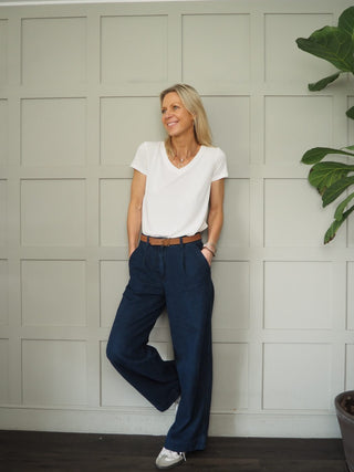 Columbine Silky Soft V Neck T Shirt by Soaked - Black, Off White