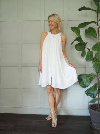 Nancia Knee Length Halter Neck Dress by Frnch - Off White