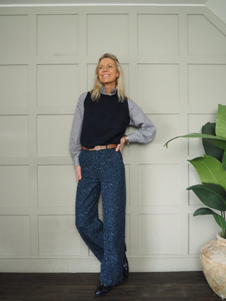 Bykanilla Wide Leg Textured Trousers by B-Young - Denim Blue