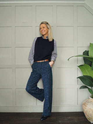 Bykanilla Wide Leg Textured Trousers by B-Young - Denim Blue