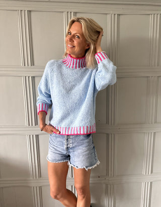 Una Turtle Neck with Contrasting Blanket Stitch Jumper, Best Seller - 17 Colours