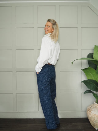 Bykanilla Wide Leg Textured Trousers by B-Young - Denim Blue