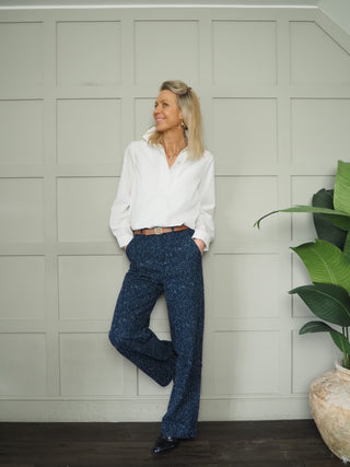 Bykanilla Wide Leg Textured Trousers by B-Young - Denim Blue