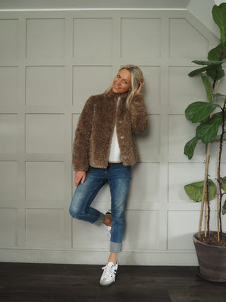 Kion Soft Faux Fur Jacket with High Neck by Rino &amp; Pelle - Brown