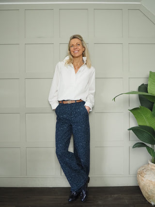 Bykanilla Wide Leg Textured Trousers by B-Young - Denim Blue