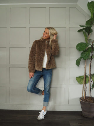 Kion Soft Faux Fur Jacket with High Neck by Rino &amp; Pelle - Brown