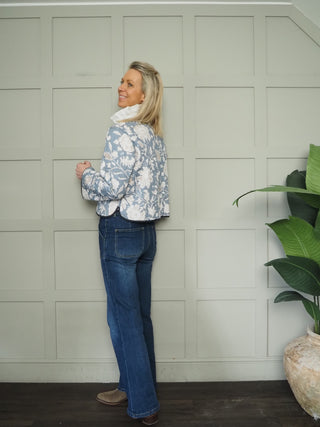 Cambridge Reversible Jacket, Velvet/Floral Print - Pale Blue/Off White