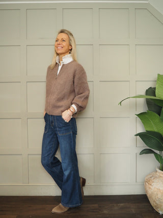 Maine Bomber Style Zip up Knit - Mocha
