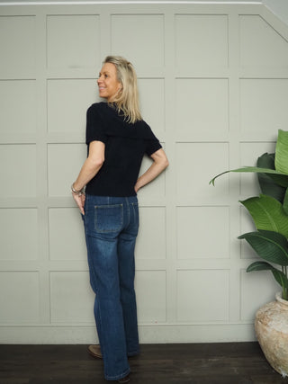 Cottie Short Sleeve Jumper with Scarf - Ecru, Navy Blue, Sand