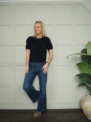 Cottie Short Sleeve Jumper with Scarf - Ecru, Navy Blue, Sand