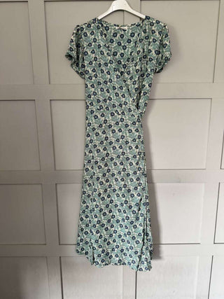 Litzia Silk Feel Wrap Dress with Floral Design - Blue, Pink