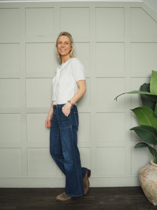 Cottie Short Sleeve Jumper with Scarf - Ecru, Navy Blue, Sand