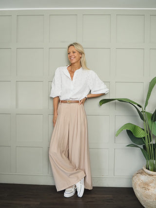 Zorny Cotton Embroidered Blouse with Cropped Sleeves - Navy Blue, Pale Pink, Sky Blue, White