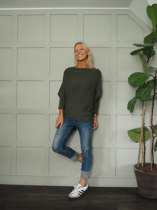 Rodeo Batwing On/Off The Shoulder Jumper - Cornflower Blue, Khaki, Navy Blue, Orange, Pink