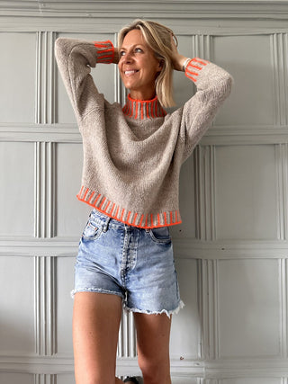 Una Turtle Neck with Contrasting Blanket Stitch Jumper, Best Seller - 17 Colours