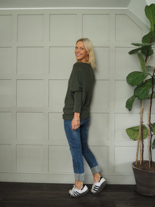 Rodeo Batwing On/Off The Shoulder Jumper - Cornflower Blue, Khaki, Navy Blue, Orange, Pink