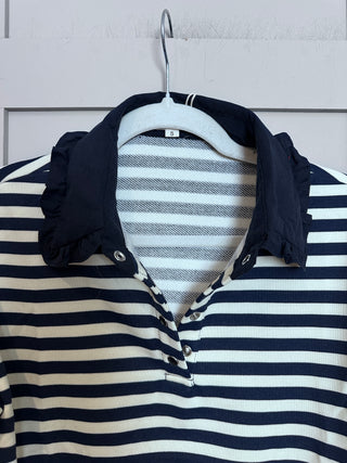 Dune Stripe Sweatshirt with Peter Pan Collar - Navy Blue/Off White