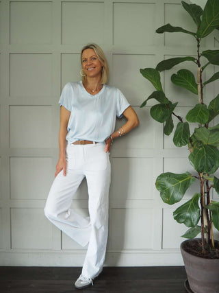 Arzel V-Neck Silk Mix T-Shirt - Black, Dusty Rose and Sky Blue