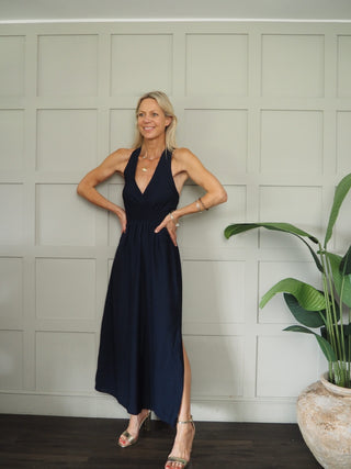 Ragley Halter Neck Tie Back Dress - Black, Navy Blue