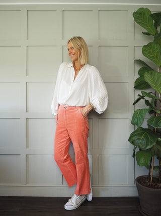 Hava Uni Long Sleeve Silky Feel Blouse by Idano - Ecru and Navy Blue