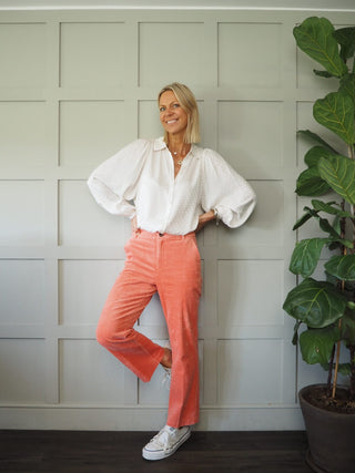 Hava Uni Long Sleeve Silky Feel Blouse by Idano - Ecru and Navy Blue