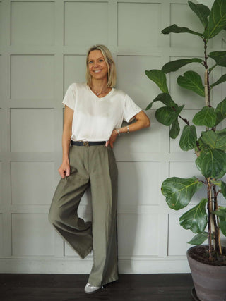 Arzel V-Neck Silk Mix T-Shirt - Black, Dusty Rose and Sky Blue